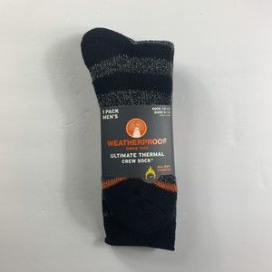 Weatherproof Ultimate Thermal Crew Sock Men's Black/Grey Stripe Shoe Size 6-12